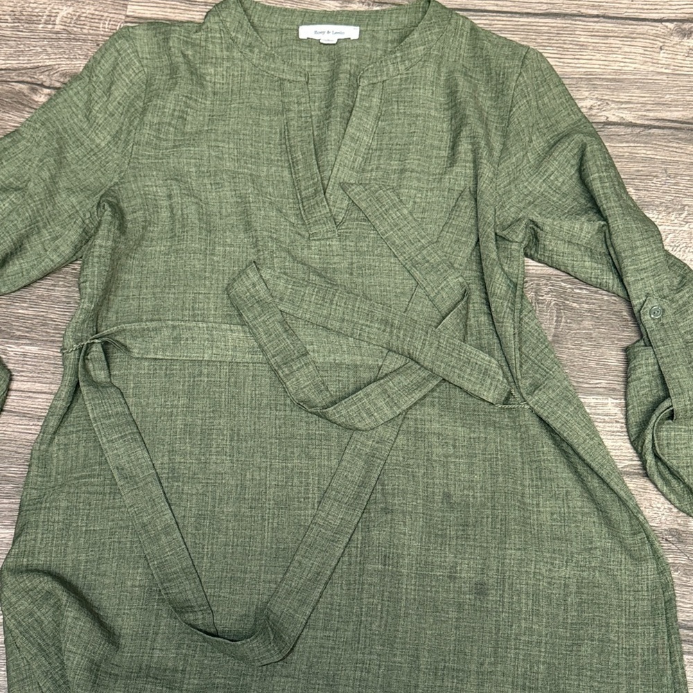 V-Neck Wrap Midi Dress with Tie Belt in Olive Green - Picture 9 of 9